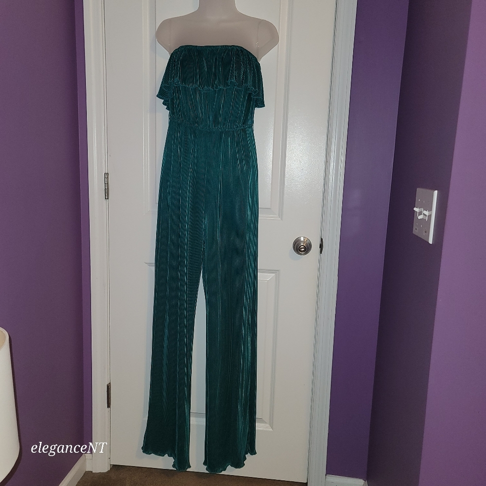 Fashion Nova Off Shoulder Teal Jumpsuit Sz: M - Picture 1 of 8